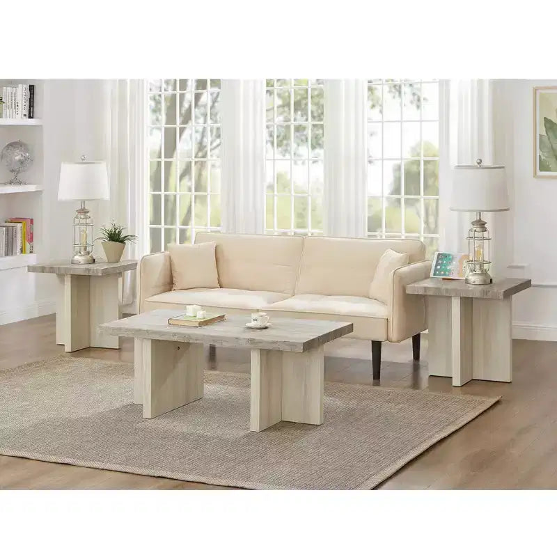 Roundhill Furniture Mchome 3-Piece Coffee Table Set, Coffee Table and Two End Tables