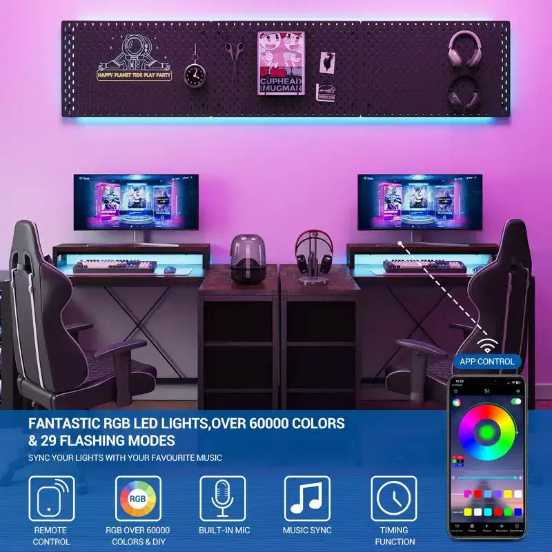 Home Office Desk, L Shaped Desk with Led Lights, 3-Drawer Computer Desk with Monitor Stand