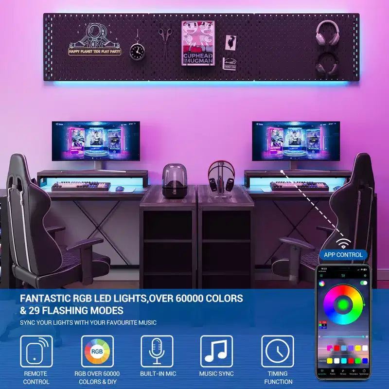 Home Office Desk, L Shaped Desk with Led Lights, 3-Drawer Computer Desk with Monitor Stand