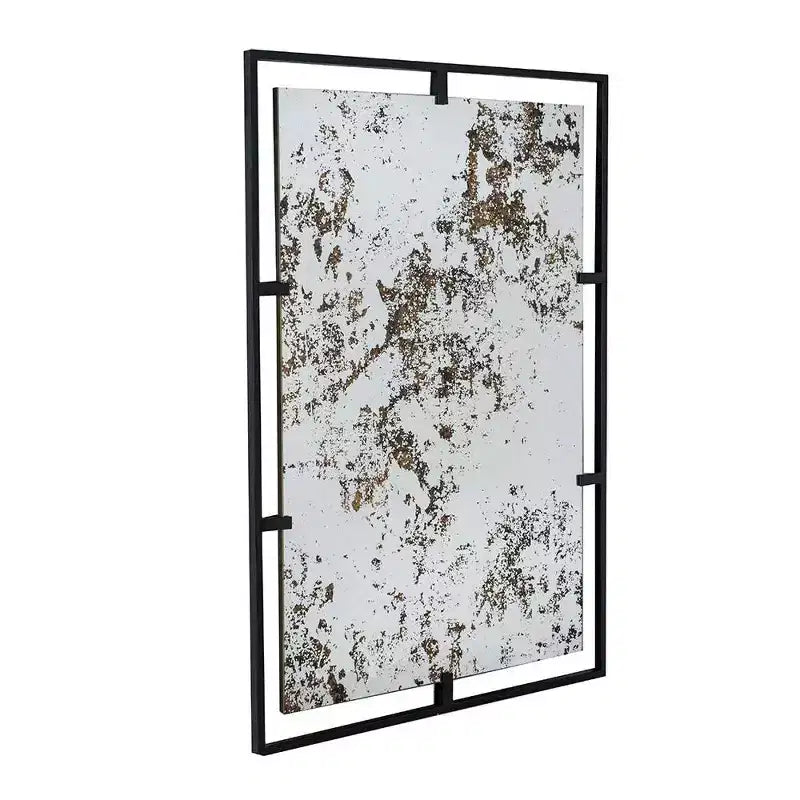 HomeRoots 32 Black Iron Framed Antiqued Glass Accent Mirror