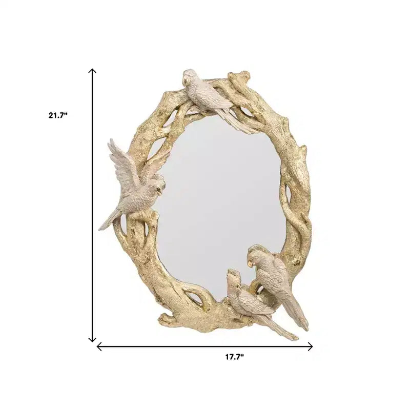 HomeRoots 22 Gold Birds and Branches Resin Framed Accent Mirror