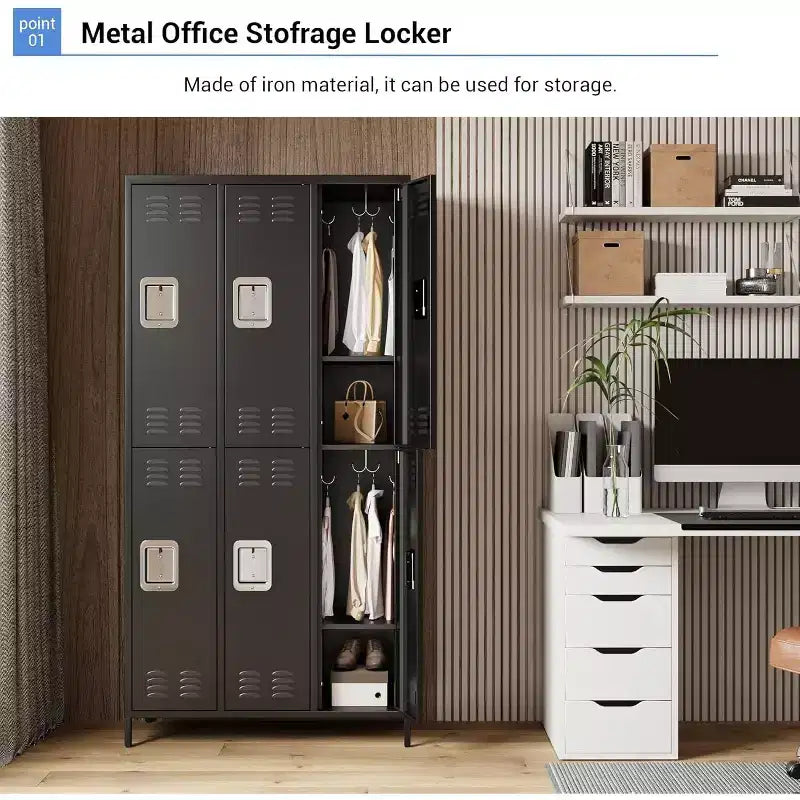 Garvee Steel Storage Locker Cabinet, 72 Heavy-Duty Metal Locker for School, Gym & Office, Black