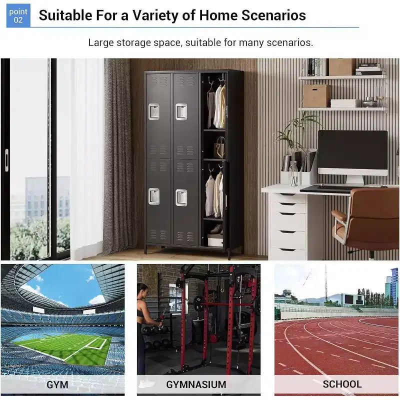 Garvee Steel Storage Locker Cabinet, 72 Heavy-Duty Metal Locker for School, Gym & Office, Black