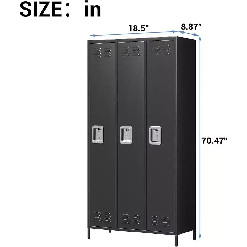Garvee Steel Storage Locker Cabinet, 72 Heavy-Duty Metal Locker for School, Gym & Office, Black
