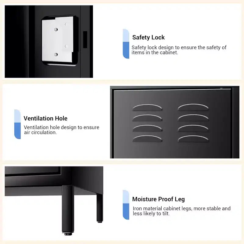 Garvee Steel Storage Locker Cabinet, 72 Heavy-Duty Metal Locker for School, Gym & Office, Black