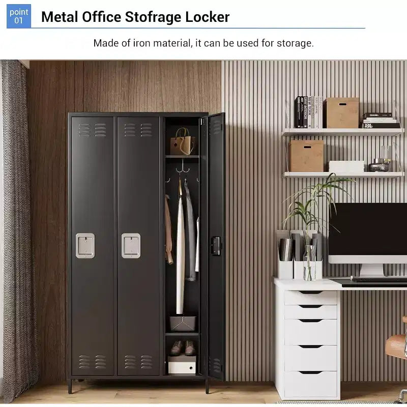 Garvee Steel Storage Locker Cabinet, 72 Heavy-Duty Metal Locker for School, Gym & Office, Black