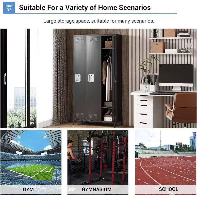Garvee Steel Storage Locker Cabinet, 72 Heavy-Duty Metal Locker for School, Gym & Office, Black