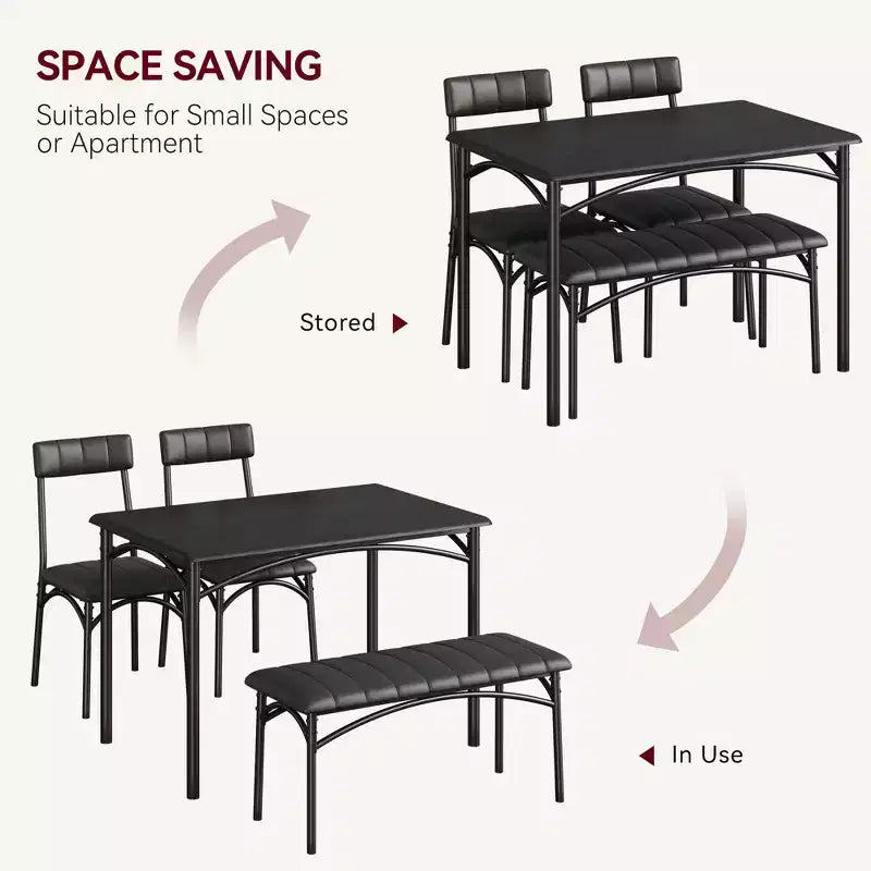 Dining Table Set for 4, Small Dining Table Set with Upholstered Bench and 2 Chairs, Kitchen Table and Chairs for 4, for Small Space