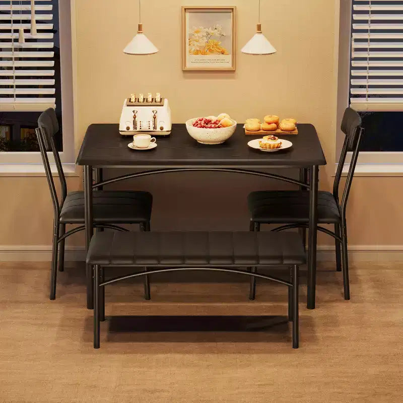 Dining Table Set for 4, Small Dining Table Set with Upholstered Bench and 2 Chairs, Kitchen Table and Chairs for 4, for Small Space