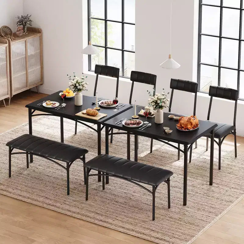 Dining Table Set for 4, Small Dining Table Set with Upholstered Bench and 2 Chairs, Kitchen Table and Chairs for 4, for Small Space