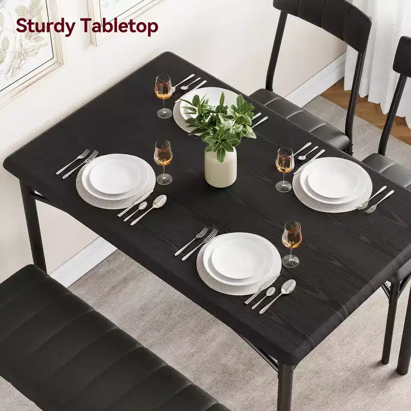 Dining Table Set for 4, Small Dining Table Set with Upholstered Bench and 2 Chairs, Kitchen Table and Chairs for 4, for Small Space