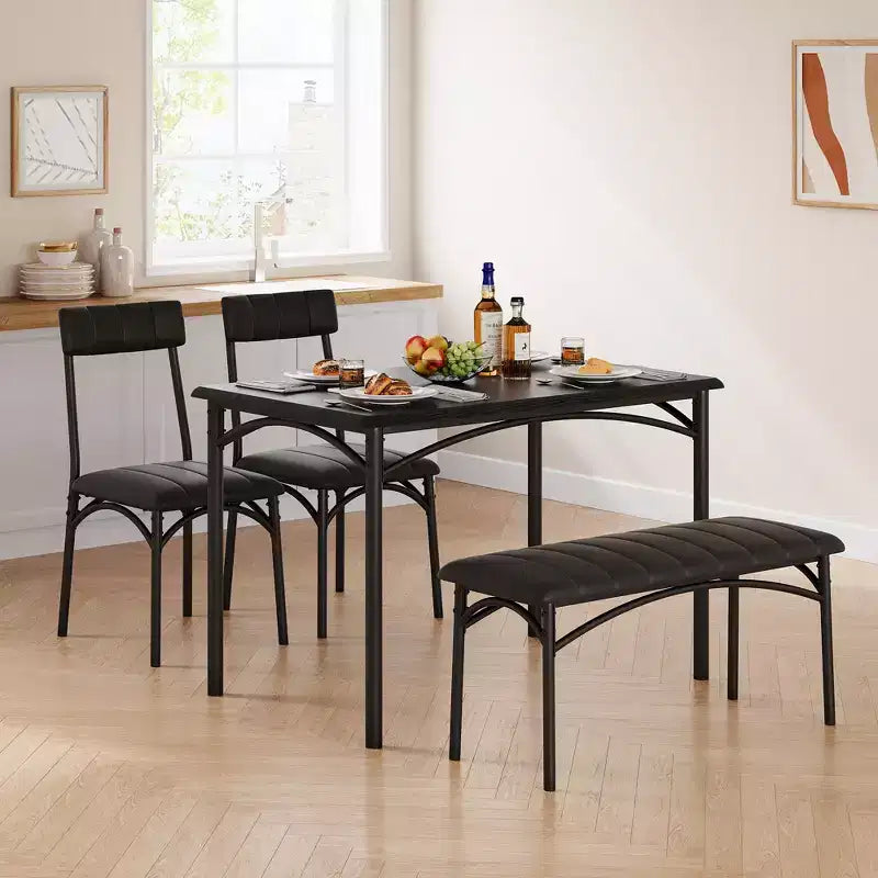 Dining Table Set for 4, Small Dining Table Set with Upholstered Bench and 2 Chairs, Kitchen Table and Chairs for 4, for Small Space