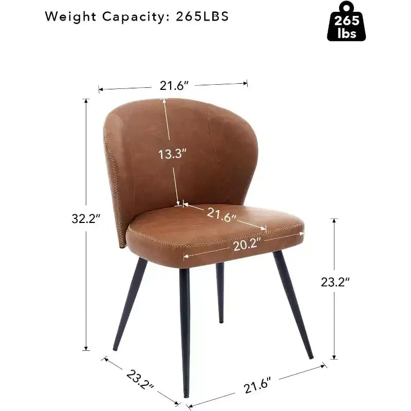Modern Leather Dining Chairs Set of 2 Kitchen Dining Room Chairs with Padded Back and Seat, Armless Faux Leather Upholstered Accent Side Chair