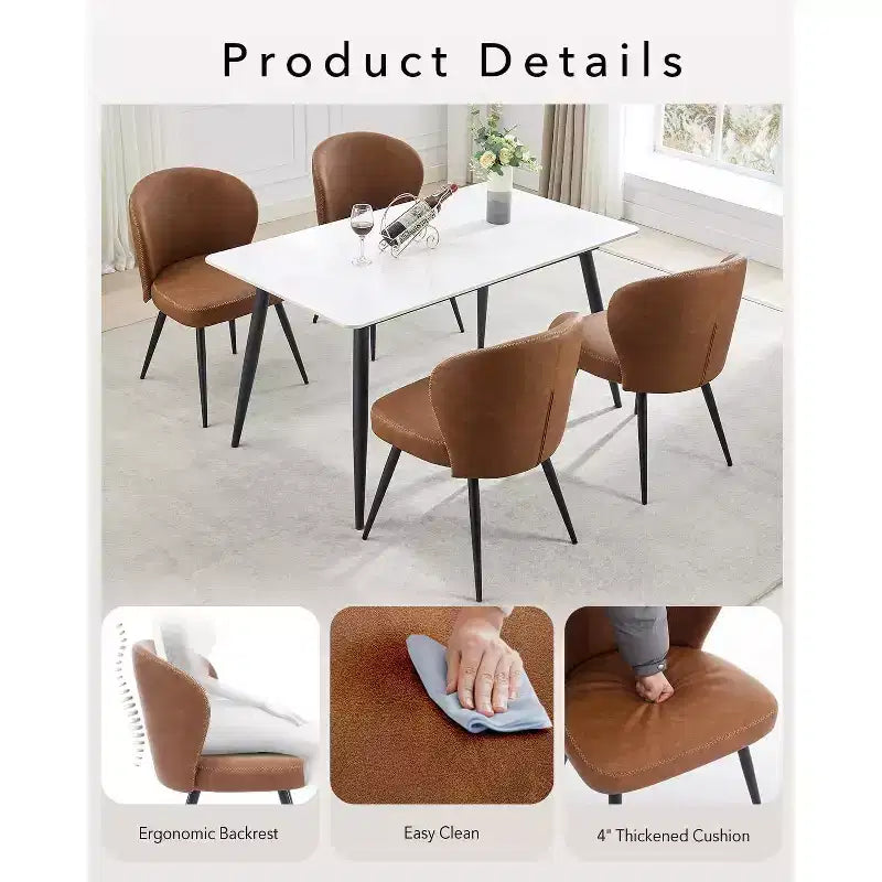 Modern Leather Dining Chairs Set of 2 Kitchen Dining Room Chairs with Padded Back and Seat, Armless Faux Leather Upholstered Accent Side Chair