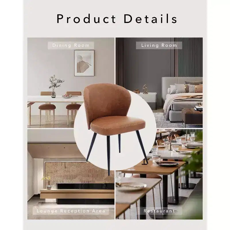 Modern Leather Dining Chairs Set of 2 Kitchen Dining Room Chairs with Padded Back and Seat, Armless Faux Leather Upholstered Accent Side Chair