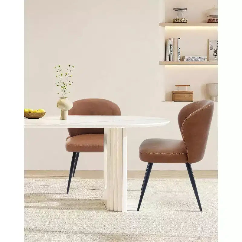 Modern Leather Dining Chairs Set of 2 Kitchen Dining Room Chairs with Padded Back and Seat, Armless Faux Leather Upholstered Accent Side Chair