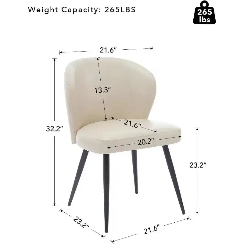 Modern Leather Dining Chairs Set of 2 Kitchen Dining Room Chairs with Padded Back and Seat, Armless Faux Leather Upholstered Accent Side Chair