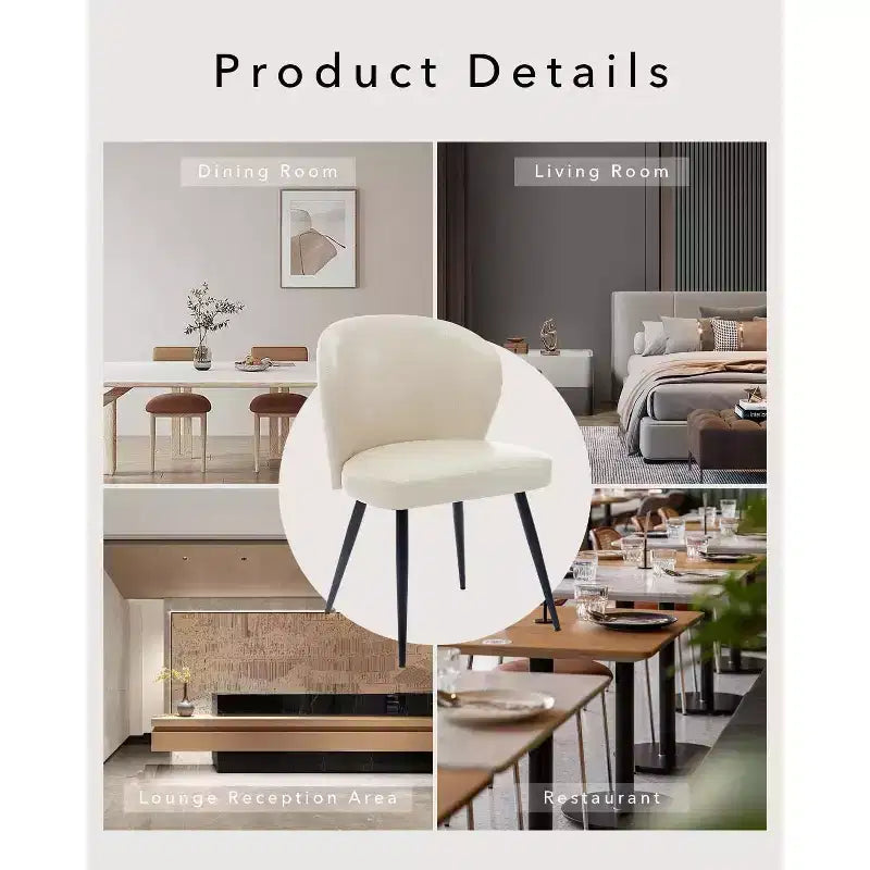 Modern Leather Dining Chairs Set of 2 Kitchen Dining Room Chairs with Padded Back and Seat, Armless Faux Leather Upholstered Accent Side Chair