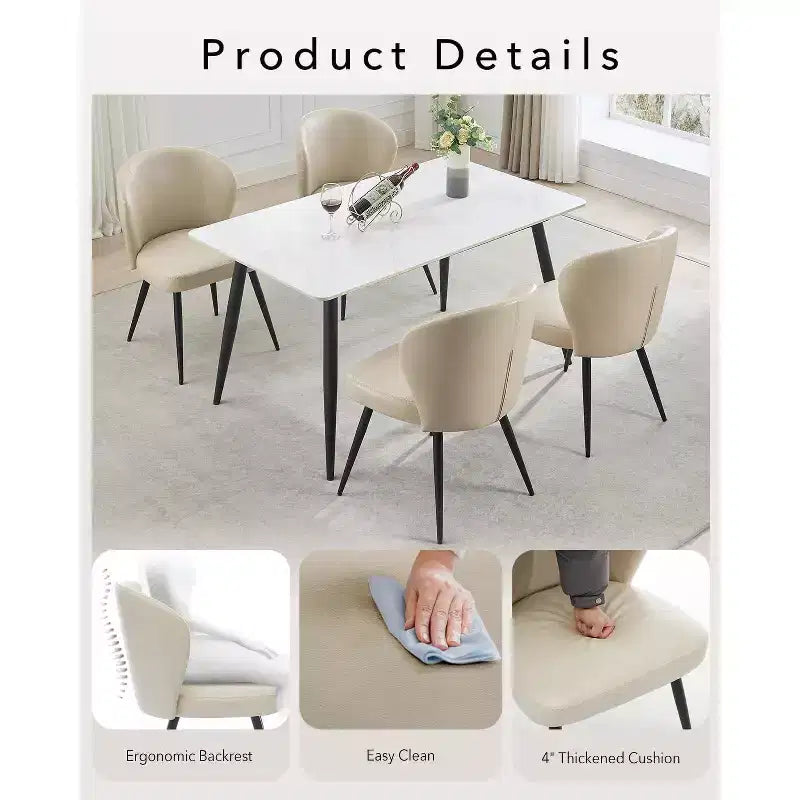 Modern Leather Dining Chairs Set of 2 Kitchen Dining Room Chairs with Padded Back and Seat, Armless Faux Leather Upholstered Accent Side Chair