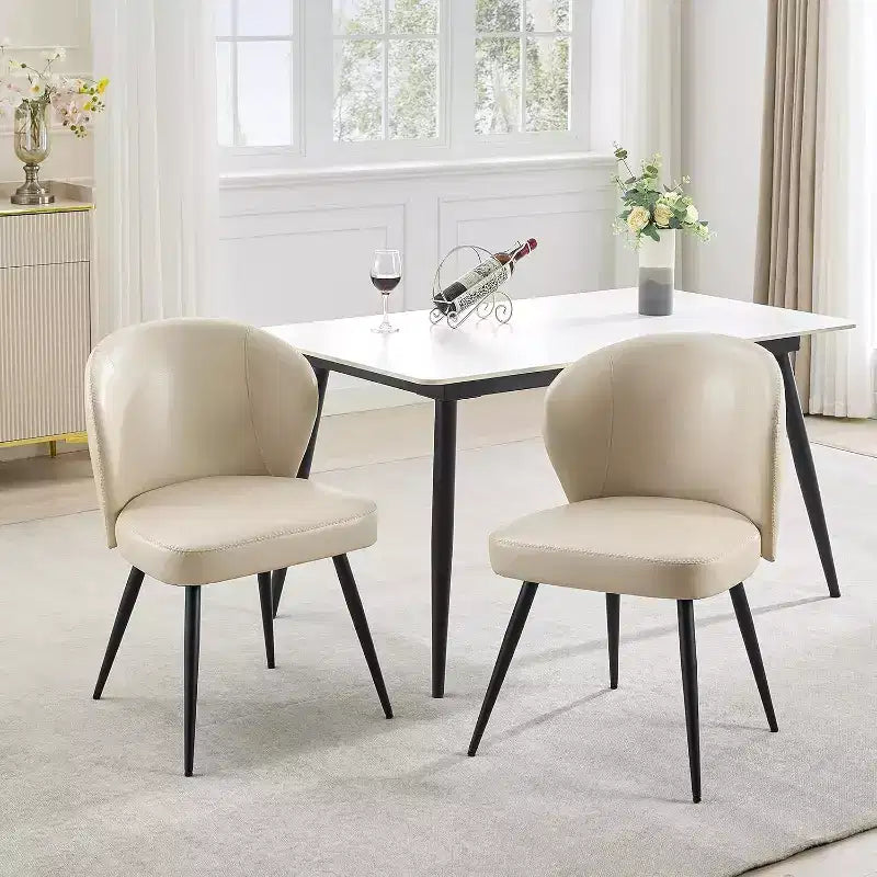 Modern Leather Dining Chairs Set of 2 Kitchen Dining Room Chairs with Padded Back and Seat, Armless Faux Leather Upholstered Accent Side Chair