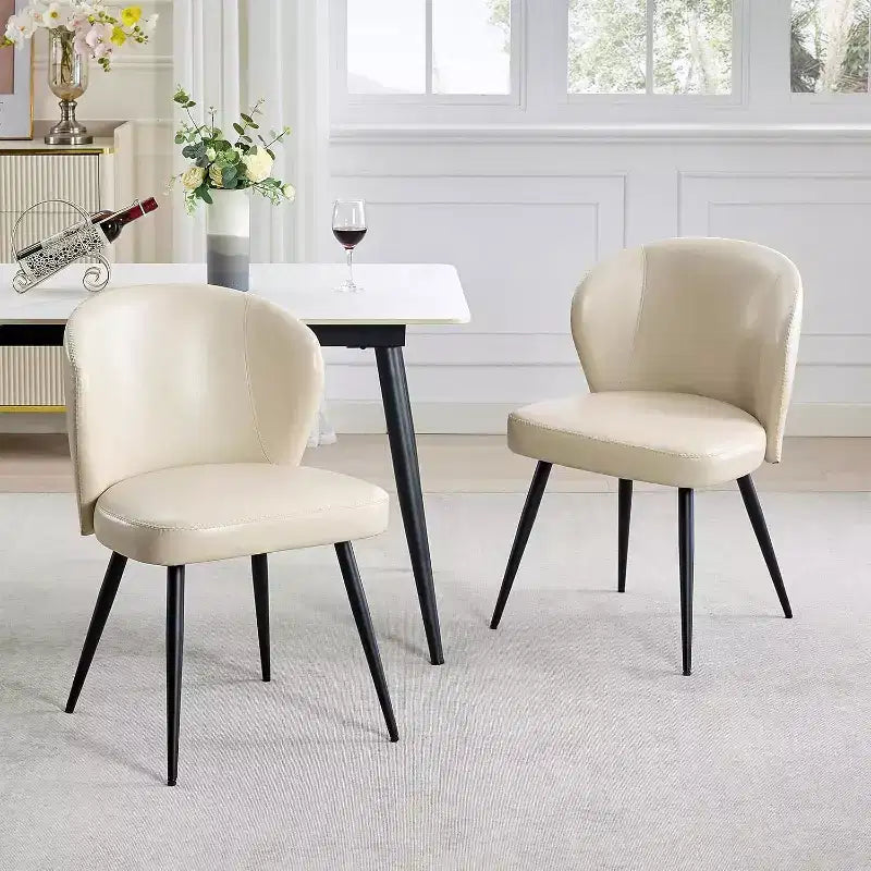 Modern Leather Dining Chairs Set of 2 Kitchen Dining Room Chairs with Padded Back and Seat, Armless Faux Leather Upholstered Accent Side Chair