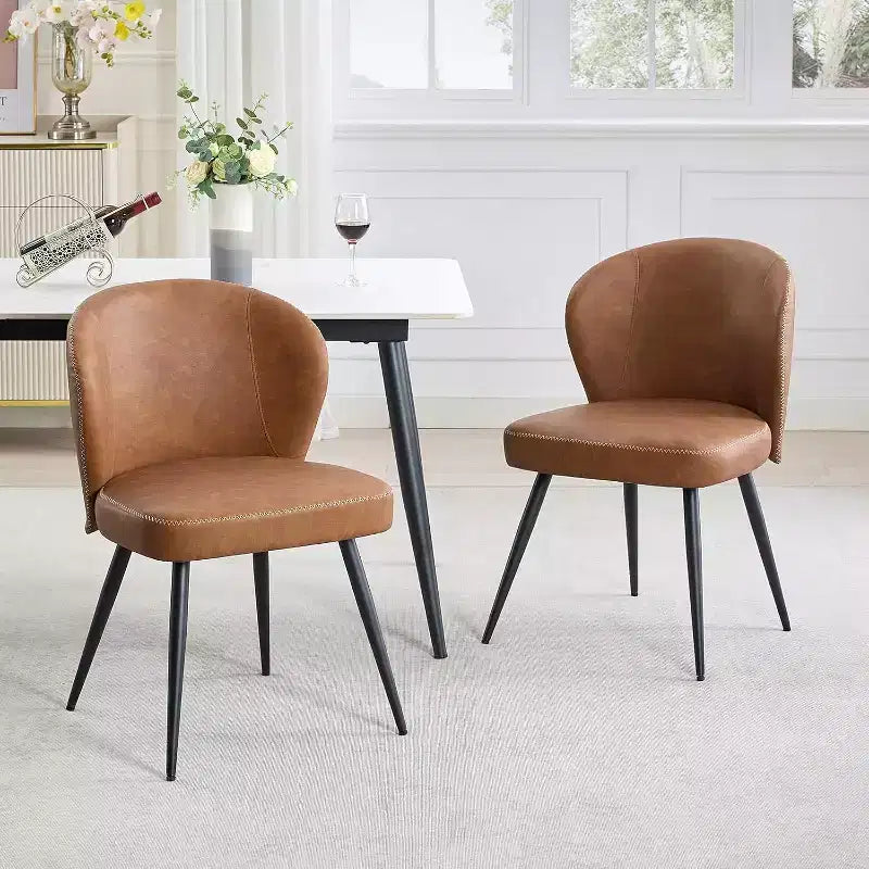 Modern Leather Dining Chairs Set of 2 Kitchen Dining Room Chairs with Padded Back and Seat, Armless Faux Leather Upholstered Accent Side Chair