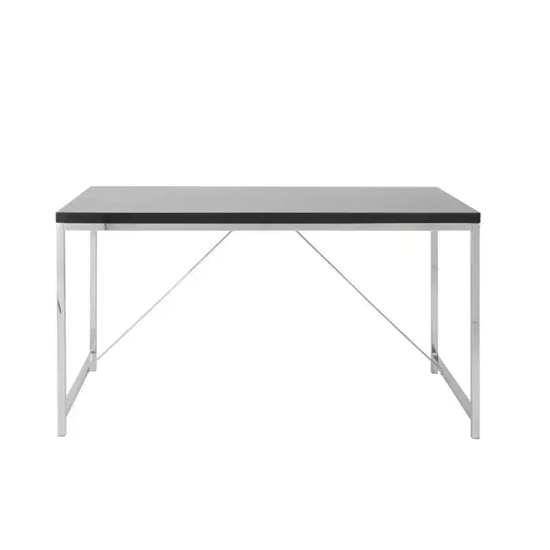 HomeRoots 54 Black and Silver Wood and Stainless Steel Writing Desk