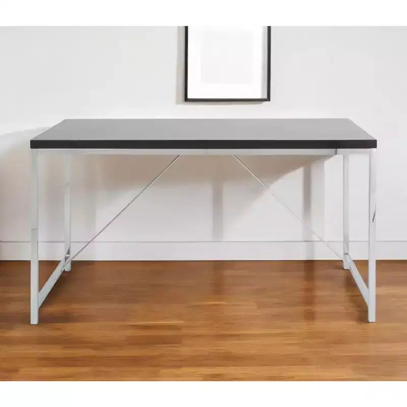 HomeRoots 54 Black and Silver Wood and Stainless Steel Writing Desk