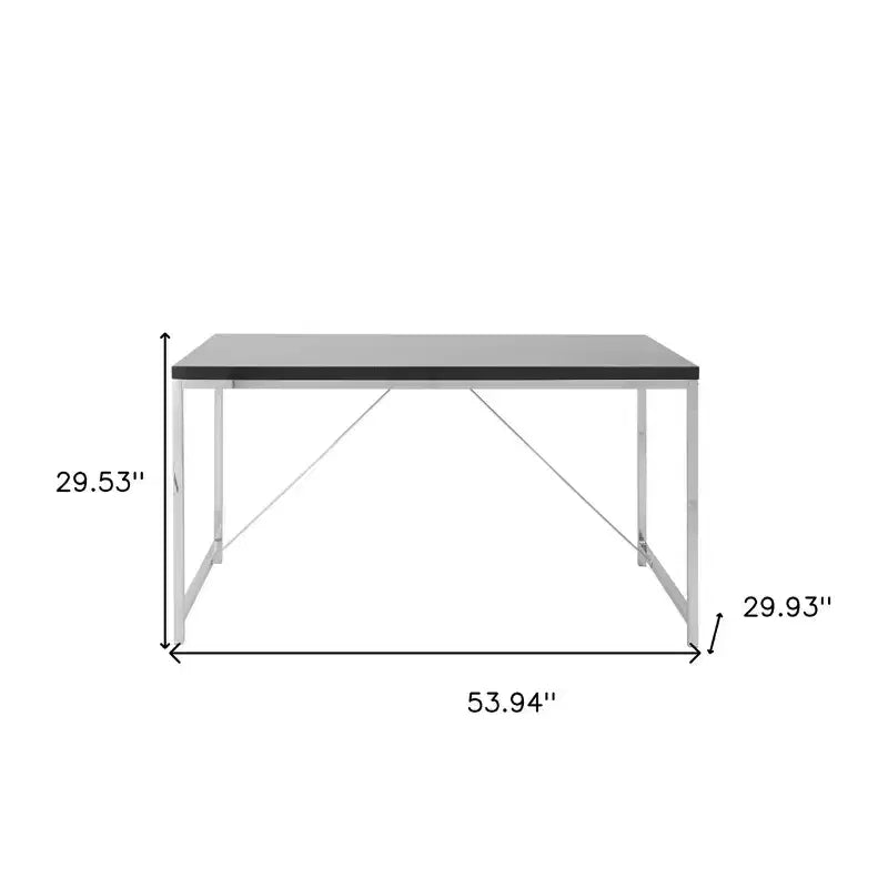 HomeRoots 54 Black and Silver Wood and Stainless Steel Writing Desk
