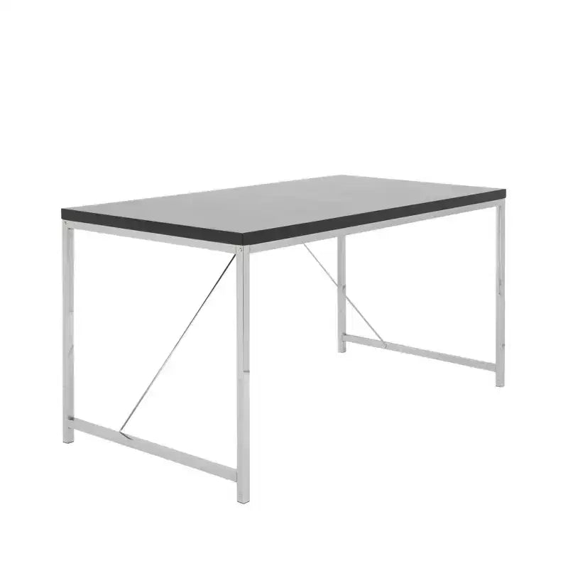 HomeRoots 54 Black and Silver Wood and Stainless Steel Writing Desk