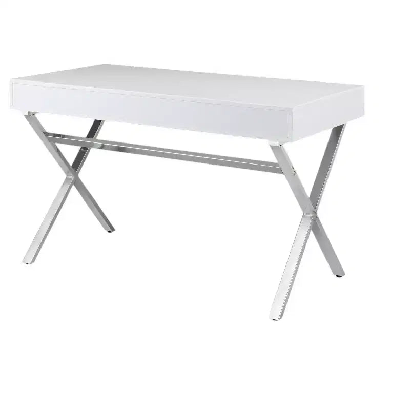 HomeRoots 47 White and Silver Wood and Metal Computer Desk With Two Drawers
