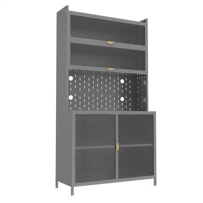 Chic Crate 73'' Tall 6-Level Flip-Door Pegboard Metal Pantry Cabinet(Grey)  Anti-Tip Hutch for Kitchen/Dining/Living Room