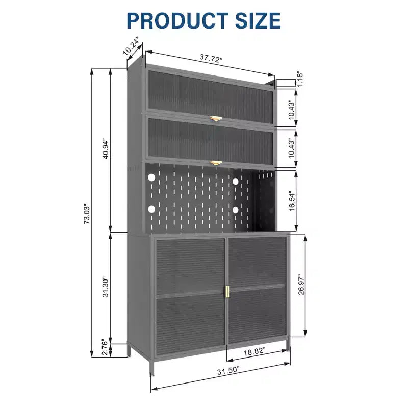 Chic Crate Armoire de rangement en métal à 6 niveaux de 185 cm avec portes basculantes et panneau perforé (gris) Meuble de sécurité anti-basculement pour cuisine/salle à manger/salon