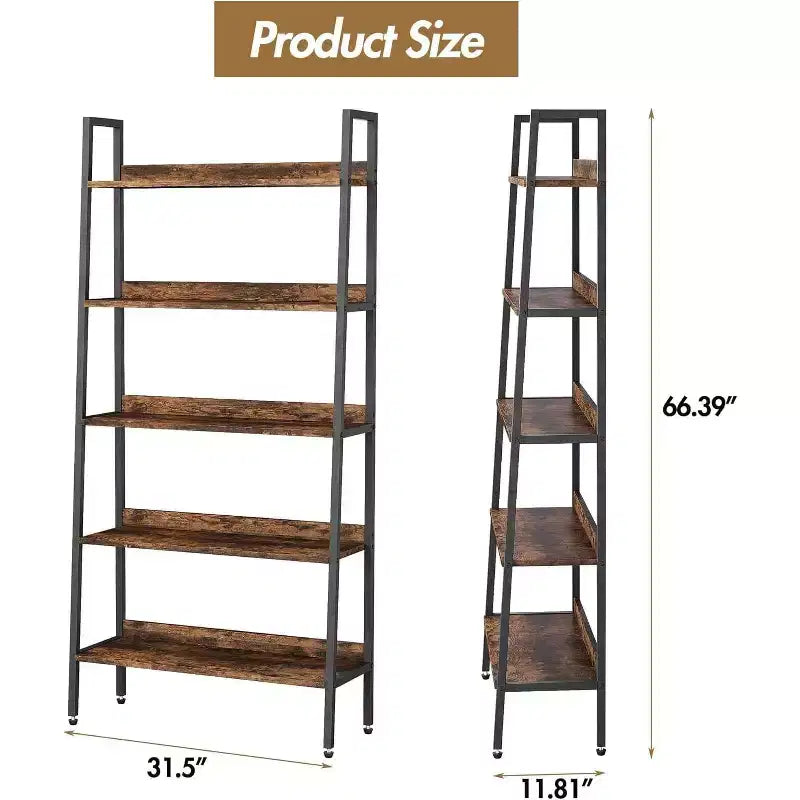 5 Tier Bookcase with Open Display Shelf, Vintage Industrial Style Display Shelf with Metal Frame for Living Room, Bedroom, Office