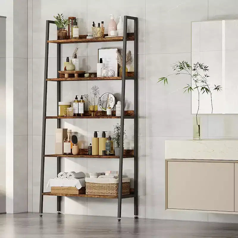 5 Tier Bookcase with Open Display Shelf, Vintage Industrial Style Display Shelf with Metal Frame for Living Room, Bedroom, Office