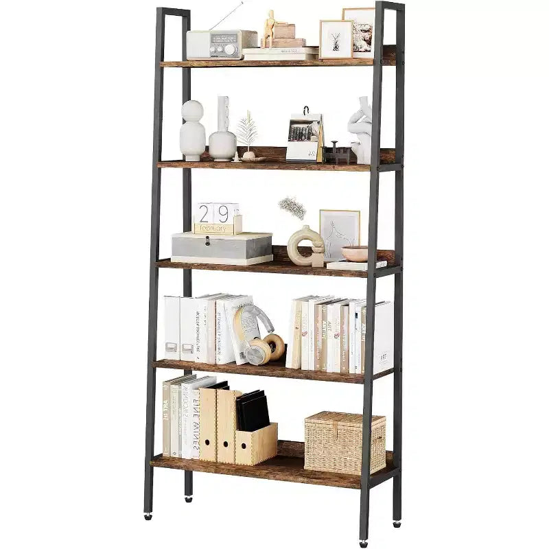 5 Tier Bookcase with Open Display Shelf, Vintage Industrial Style Display Shelf with Metal Frame for Living Room, Bedroom, Office