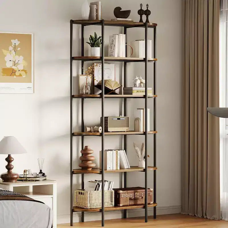 5 Tier Bookcase with Open Display Shelf, Vintage Industrial Style Display Shelf with Metal Frame for Living Room, Bedroom, Office
