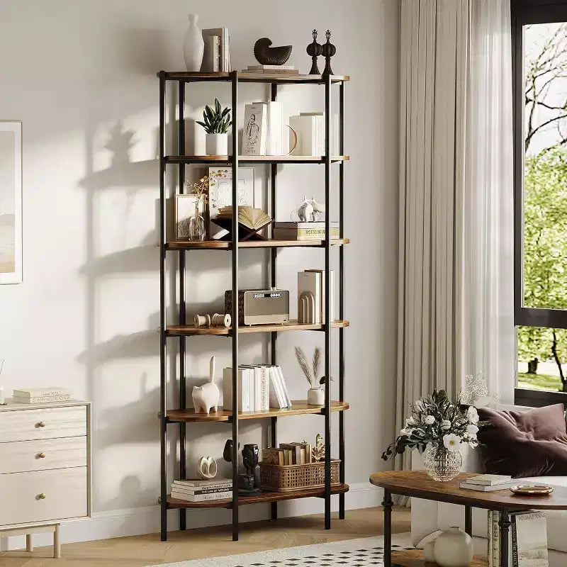 5 Tier Bookcase with Open Display Shelf, Vintage Industrial Style Display Shelf with Metal Frame for Living Room, Bedroom, Office