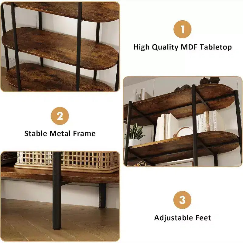 5 Tier Bookcase with Open Display Shelf, Vintage Industrial Style Display Shelf with Metal Frame for Living Room, Bedroom, Office