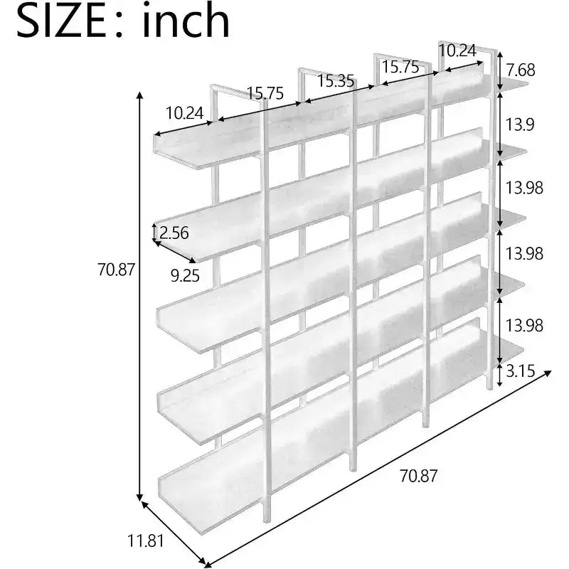 5 Tier Bookcase with Open Display Shelf, Vintage Industrial Style Display Shelf with Metal Frame for Living Room, Bedroom, Office