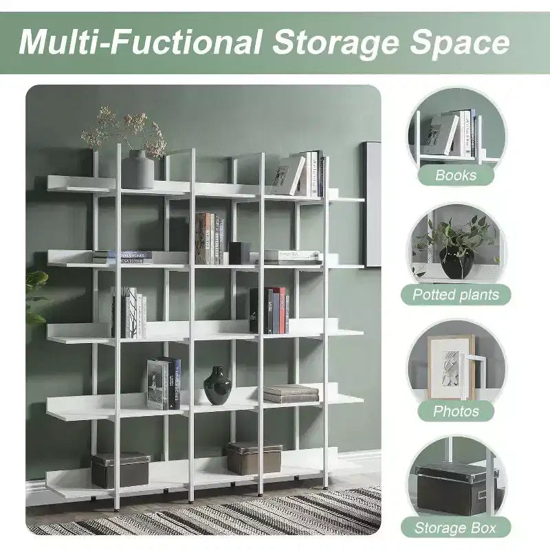 5 Tier Bookcase with Open Display Shelf, Vintage Industrial Style Display Shelf with Metal Frame for Living Room, Bedroom, Office