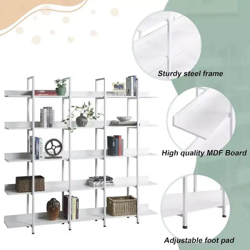 5 Tier Bookcase with Open Display Shelf, Vintage Industrial Style Display Shelf with Metal Frame for Living Room, Bedroom, Office