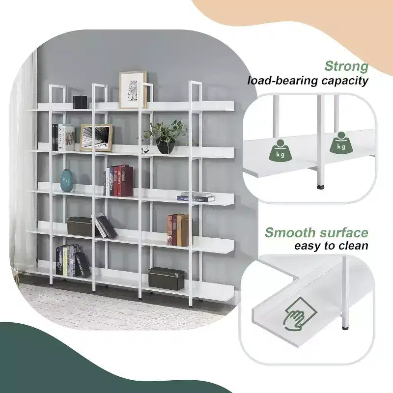 5 Tier Bookcase with Open Display Shelf, Vintage Industrial Style Display Shelf with Metal Frame for Living Room, Bedroom, Office