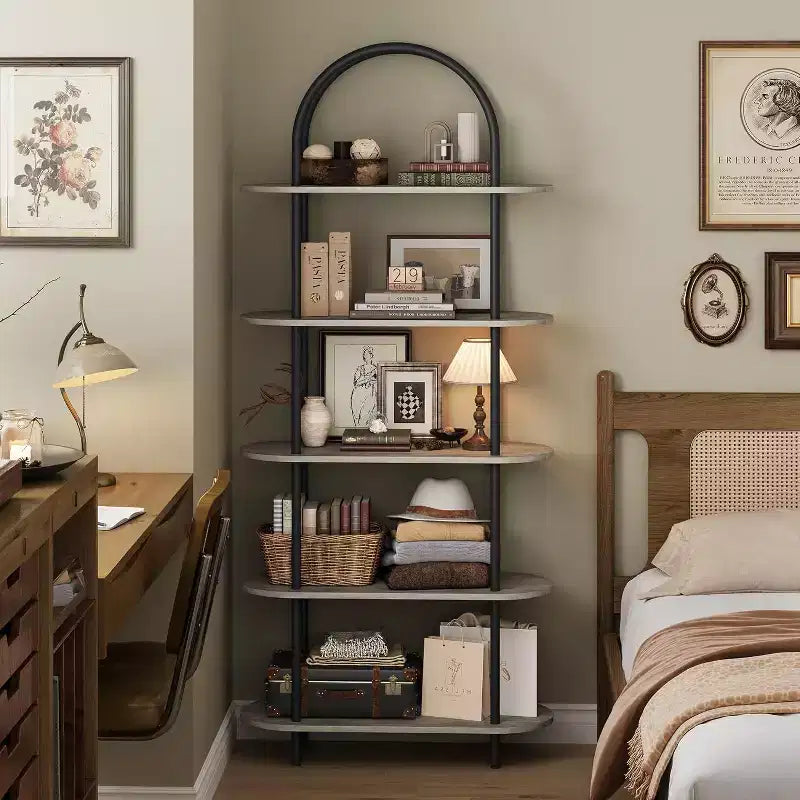 5 Tier Bookcase with Open Display Shelf, Vintage Industrial Style Display Shelf with Metal Frame for Living Room, Bedroom, Office