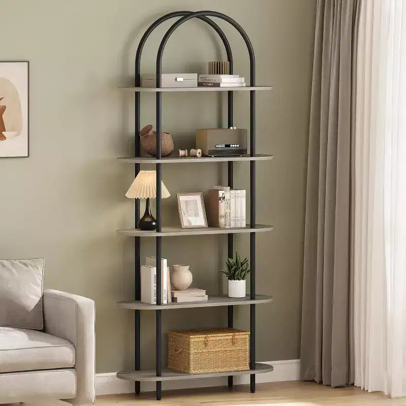 5 Tier Bookcase with Open Display Shelf, Vintage Industrial Style Display Shelf with Metal Frame for Living Room, Bedroom, Office