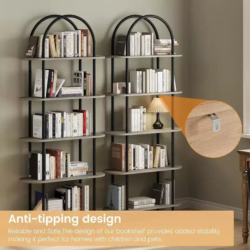5 Tier Bookcase with Open Display Shelf, Vintage Industrial Style Display Shelf with Metal Frame for Living Room, Bedroom, Office