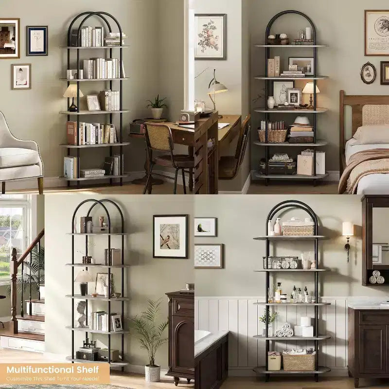 5 Tier Bookcase with Open Display Shelf, Vintage Industrial Style Display Shelf with Metal Frame for Living Room, Bedroom, Office
