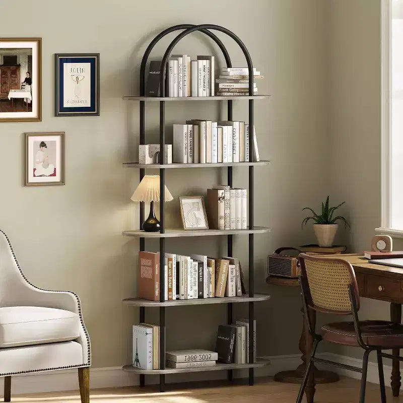 5 Tier Bookcase with Open Display Shelf, Vintage Industrial Style Display Shelf with Metal Frame for Living Room, Bedroom, Office