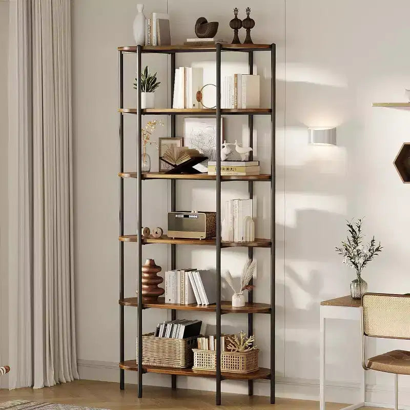 5 Tier Bookcase with Open Display Shelf, Vintage Industrial Style Display Shelf with Metal Frame for Living Room, Bedroom, Office