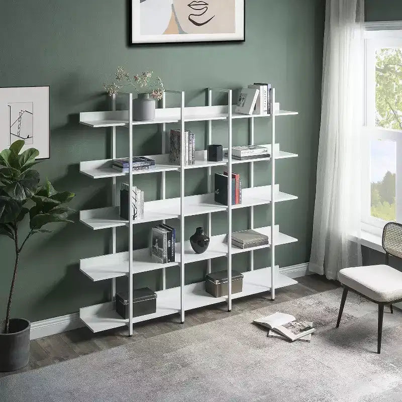 5 Tier Bookcase with Open Display Shelf, Vintage Industrial Style Display Shelf with Metal Frame for Living Room, Bedroom, Office